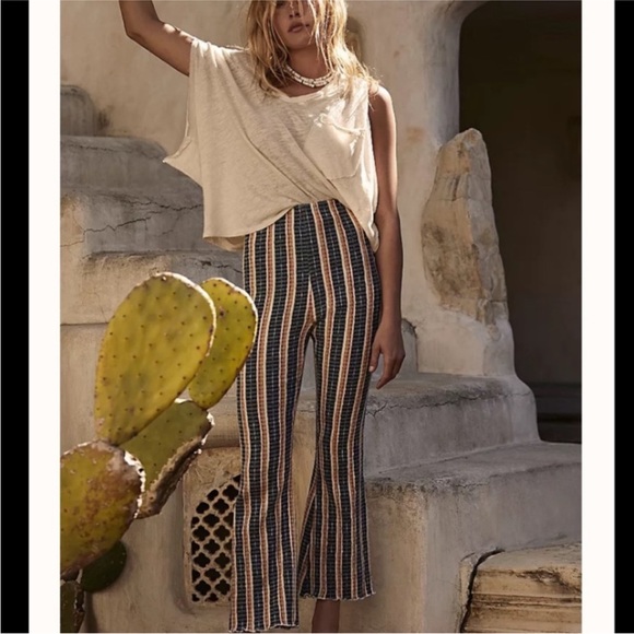Free People Fine Line Stripped knit flares Pants sz xs - Picture 1 of 13